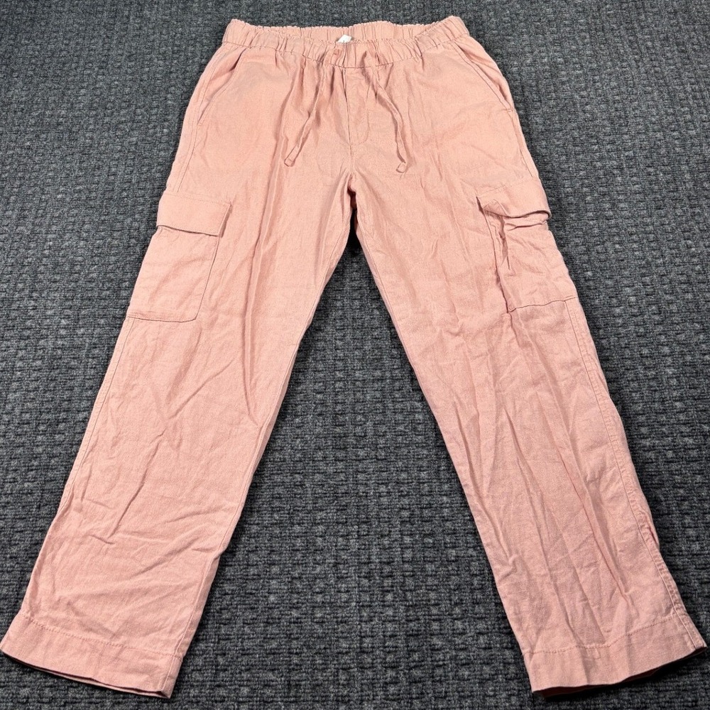 Gap Easy Pant Cargo Linen Blend Drawstring Pink Size M Relaxed Straight Leg